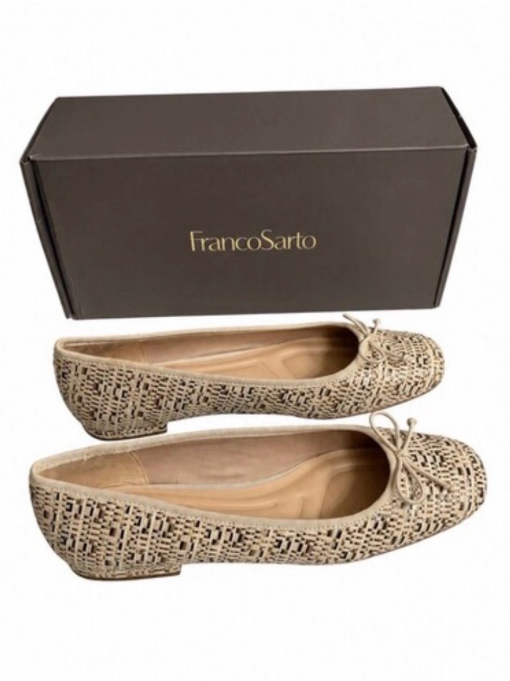 Franco Sarto Beige Woven Ballet Flats with Bow